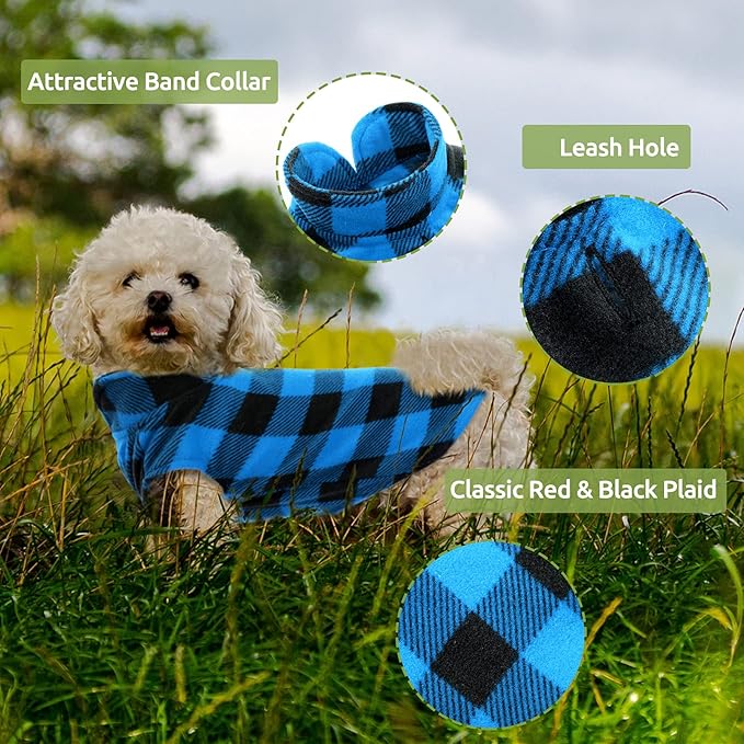 KAMA BRIDAL Spring Autumn Winter Coat Pullover Fleece Vest for Cats Small and Medium Dogs Thin Sweater Blue & Black Plaid (Blue, XXS)