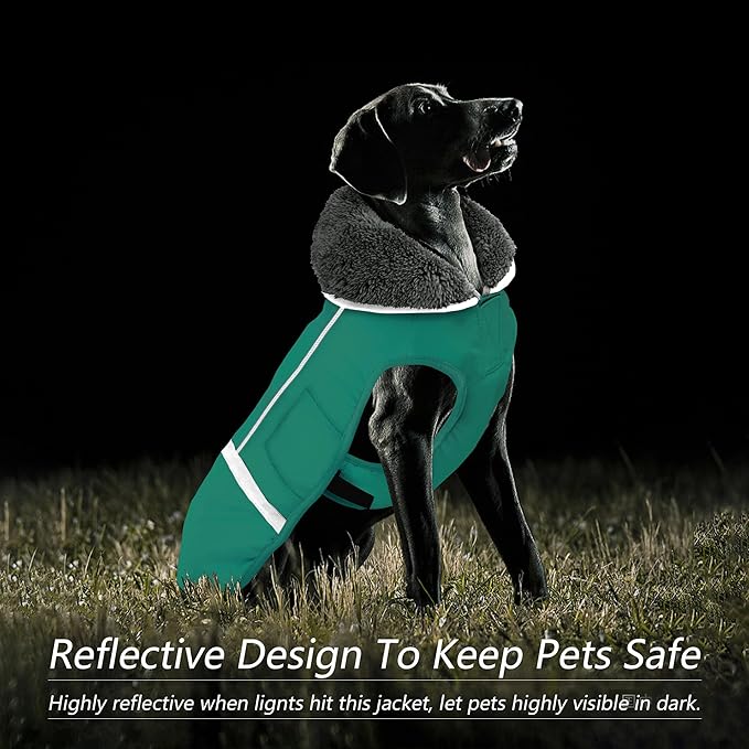 Dogcheer Warm Dog Coat, Waterproof Dog Jacket Christmas Puppy Winter Coat with Buckle, Reflective Adjustable Pet Snow Jacket Turtleneck Fleece Sweater for Small Medium Large Dogs - Pine Green, L