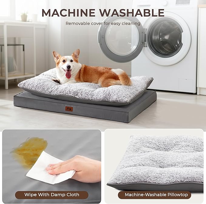 Orthopedic Dog Bed for Ctrate, Waterproof PillowTop Pet Bed for Medium Large Size Dogs, Egg-Crate Foam Dog Crate Mat with Removable Washable Cover, 2-Layers Kennel Pad 36"L x 27"W, Dark Grey