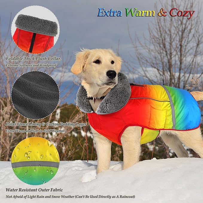 Dogcheer Warm Dog Coat, Waterproof Dog Winter Jacket Christmas Puppy Cold Weather Coats with Buckle, Reflective Adjustable Pet Snow Jacket for Small Medium Large Dogs - Gradient Red-Yellow, M