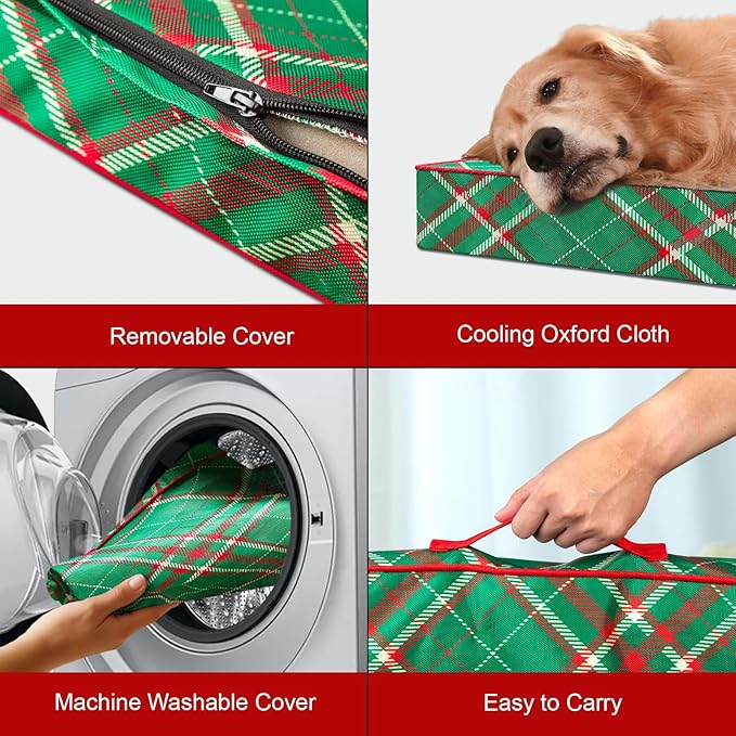 Orthopedic Dog Bed for Large Dogs, Big Waterproof Dog Bed Washable Pet Bed for Large Sized Dogs with Egg Crate Foam Pet Bed Mat, Removable Oxford Cooling Cover, Plaid