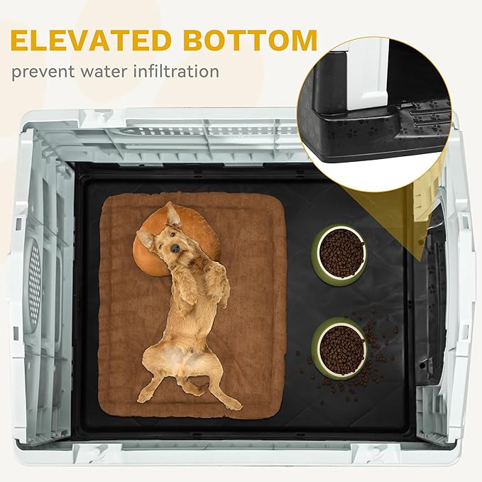 DWVO 33.1'' Plastic Foldable Dog House for Small and Medium Dogs, Waterproof Folding Pet House with Adjustable Top Window and Elevated Base (33.1''L x 27.6''W x 30''H)