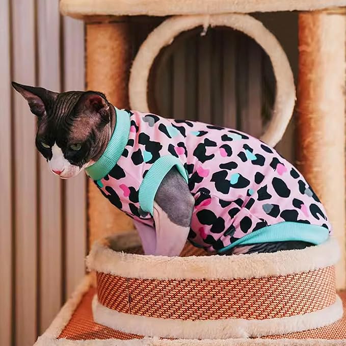 PUMYPOREITY Sphynx Cat Clothes - Soft & Stretchy Sweater Shirt, Pink, XS