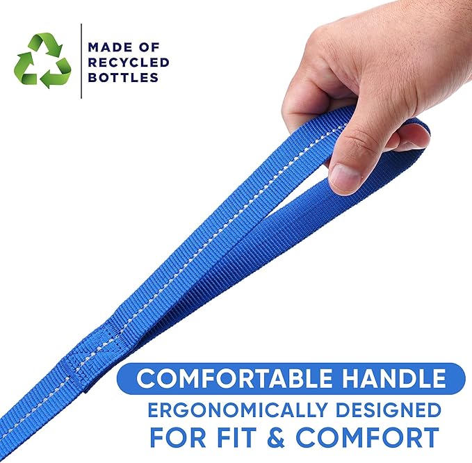 Pawtitas 6 FT Recycled Dog Leash with Reflective Stitched Thread Stitched on Side| Small Reflective Dog Leash Made from Plastic Bottles Collected from Oceans – Blue 6 ft Dog Leash