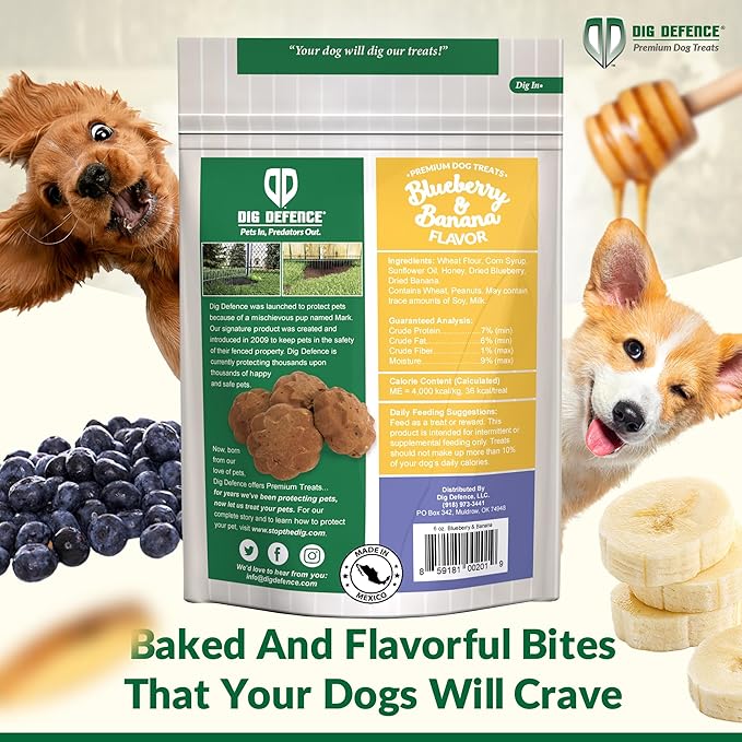 Dig Defence Premium Dog Treats - Carrot/Peanut Butter and Blueberry/Banana, Natural Ingredients, Baked Gourmet Snacks for Small & Big Dogs, Healthy Training Treat, 2 Pack
