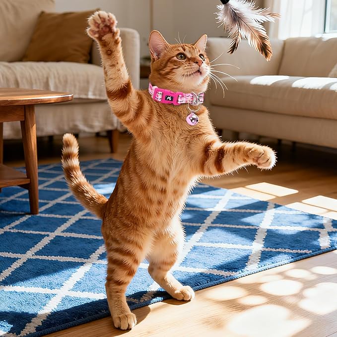 Pink Small Dog Collar with Bell - Reflective Soft Kitten-Safe Collar for Tiny Dogs, Adjustable Flower Pattern Nylon Collar for Teacup Chihuahua Pomeranian Kittens (Small Flower)