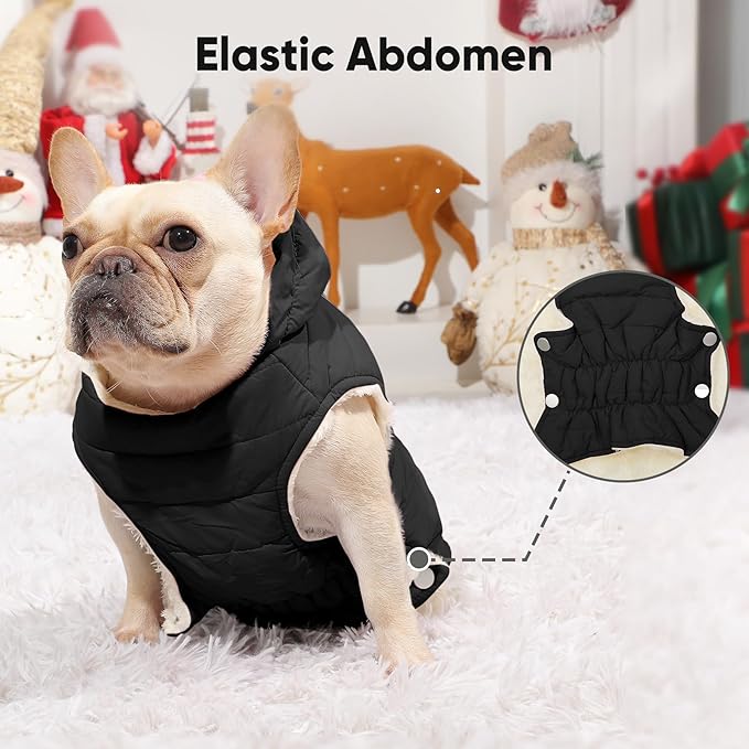 Fleece Lining Dog Hoodie with Harness Built in,Extra Warm Large Dog Jacket in Winter Doggie Coats with Drawstring Hooded,Black XXXL