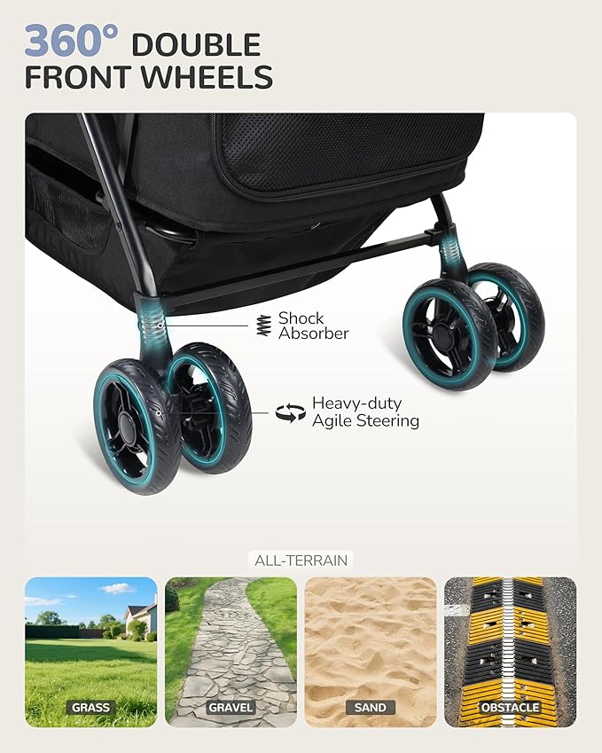 Dog Stroller for Large & Medium Dogs (20–132 lbs), Pet Stroller for 2 Small Dogs, Extra Large Heavy Duty, Foldable & Ventilated