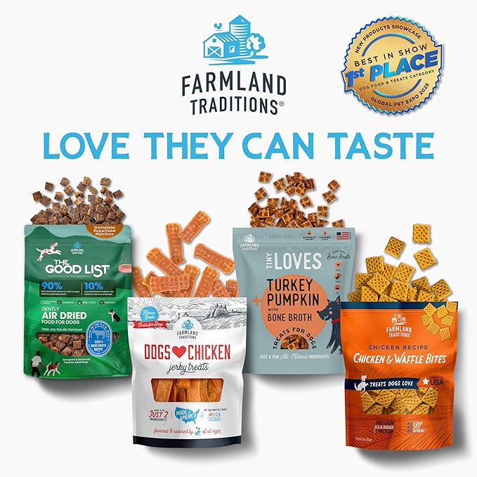 Farmland Traditions Dogs Love Chicken Jerky Dog Treats, Premium Two-Ingredient Dog Jerky with USA-Raised, Human-Grade Chicken & No Antibiotics Ever, 3-Pound Bag