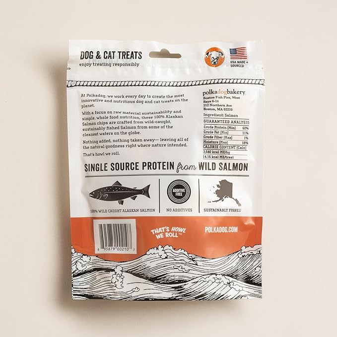 Polkadog Crunchy Alaskan Salmon Chips – Single Ingredient Dog Treats with Wild-Caught Salmon – All Natural, Grain-Free, Lean Protein & Omega-3 Rich Snacks for Dogs – Handcrafted in USA - 2.75 oz