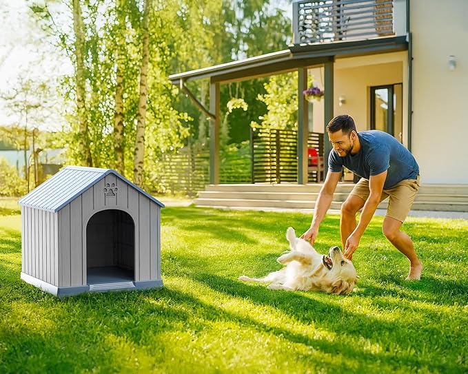 EasyUp Dog House Outdoor Indoor,Dog Kennel Weatherproof Resin Shelter with Air Vents and Elevated Floor for Small Medium Large Dogs,Easy Clean and Assemble(38.62 * 36.26 * 38.07in,Coffee)