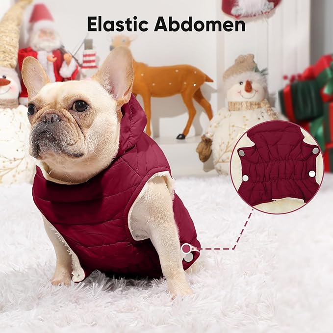 Fleece Lining Dog Hoodie with Harness Built in,Extra Warm Large Dog Jacket in Winter Doggie Coats with Drawstring Hooded,Red XXXL