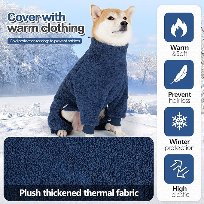 Fleece Dog Sweater for Small Medium Large Dog for Run Walk Sleep Winter Jacket & Windproof Clothes Coat XS Navy Blue