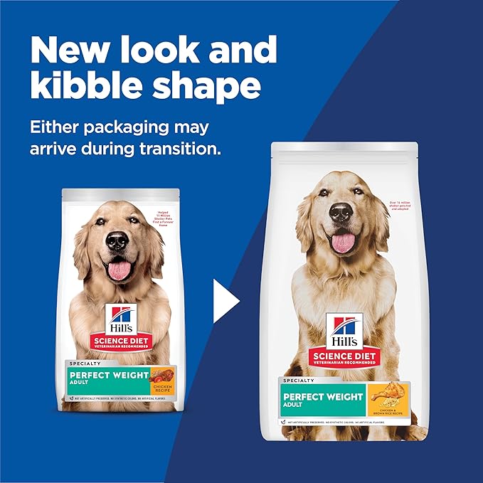 Hill's Science Diet Perfect Weight, Adult 1-6, Weight Management Support, Dry Dog Food, Chicken & Brown Rice, 4 lb. Bag