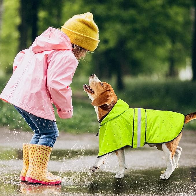 Dog Raincoat - Waterproof Reflective Dog Rain Jacket, Adjustable Hooded Doggy Rain Coats with Leash Hole, Lightweight Pet Slicker Poncho (XX-Large, Green)