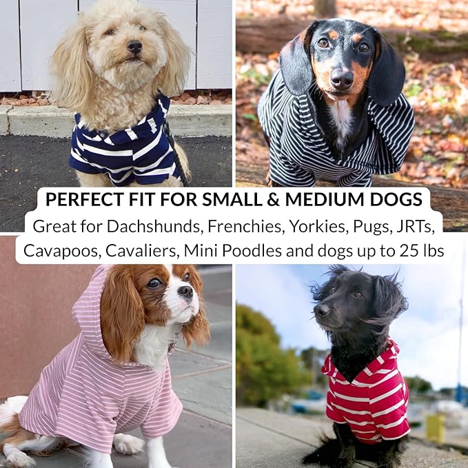 DJANGO Dog Hoodie – Warm, Lightweight, Soft & Stretchy Dog Sweater with Hood, Harness Hole & Elastic Waistband – Cozy Sweatshirt for Small Dogs up to 25 lbs, Dachshunds & Puppies – Navy Blue, X-Small