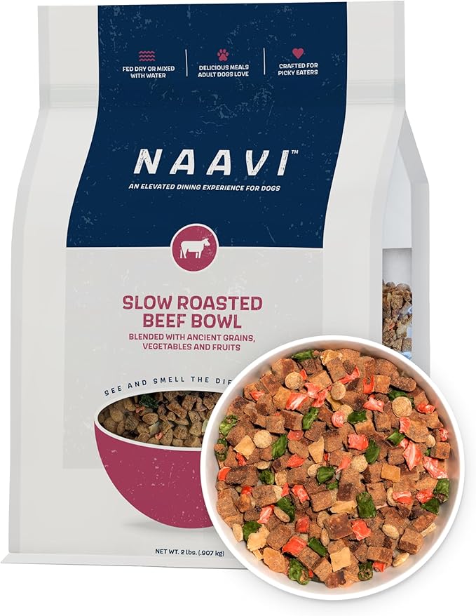 Natural Dog Food - Slow-Roasted Beef Bowl with Ancient Grains, Vegetables & Fruits - Ideal Wet/Dry Meal or Premium Dog Food Toppers for Picky Eaters (2 lbs)