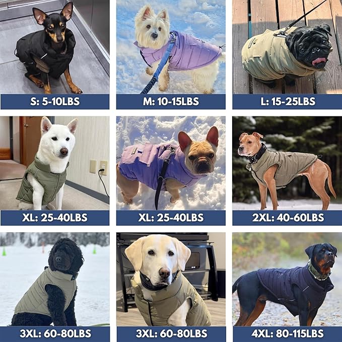 Spark Paws Dog Winter Jacket, Water-Resistant Coat, Warm Reflective Windproof Fleece-Interior, for Medium and Large Dogs - Tan - L