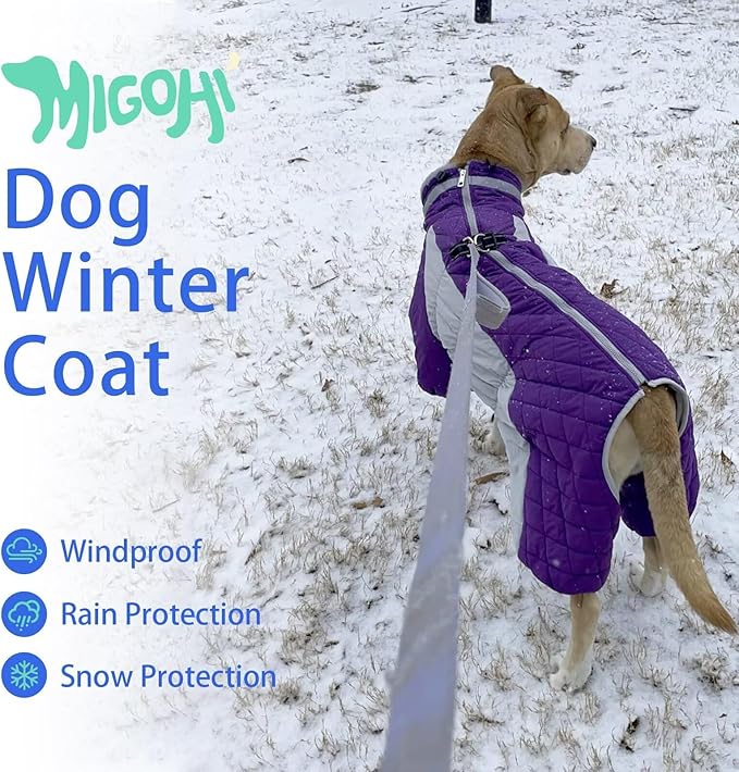 MIGOHI Full Body Dog Coat - Warm Reflective Winter Coat for Medium Dogs with Harness,Turtleneck Dog Fleece Jacket,Four-Leg Windproof Puffer Jackets Snowsuit with Zipper for Small Medium Large Dogs,M