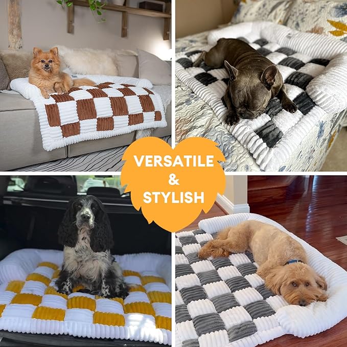 FUNNY FUZZY Pet Couch Covers for Sofa, Dog Couch Bed for Furniture Protector, Pet Bed Mat, Couch Cover for Dogs Washable with Non Slip, Large, Brown
