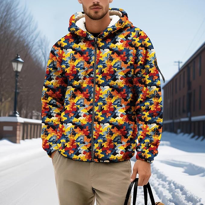 Men's Camouflage Hunting Fleece Lined Hoodie Camo Jackets Zip Up Long Sleeve Casual Winter Coats Hood Outerwear