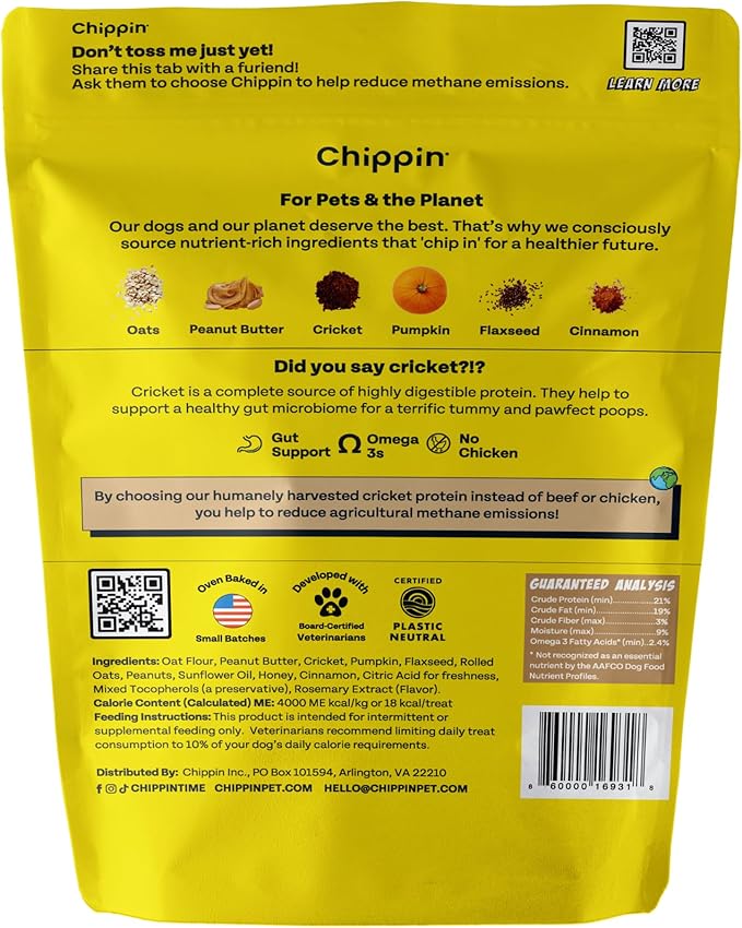 Peanut Butter Dog Biscuits, Pumpkin & Cricket Protein All Natural Dog Treats, Healthy Puppy Treats, Hypoallergenic, Gut Healthy, Sustainable Products, 2-Pack