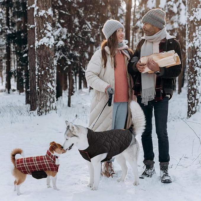 Kuoser Waterproof Dog Coat, Reversible Dog Jacket for Small Dogs, Adjustable Durable Doggie Winter Coat Warm Cozy Puppy Cold Weather Apparel from Small to Large Breed, Red S
