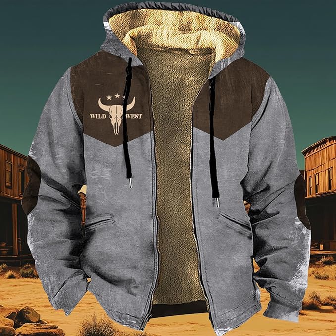 Men's Western Aztec Jackets Hooded Cowboy Hoodie Warm Full Zip Ethnic Vintage Long Sleeve Coat Fall Winter Tops