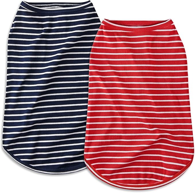 Koneseve Dog Vest Lightweight Stretchy Dog T-Shirts Soft Cool Sleeveless Stripe Vests Breathable Clothes for Puppy Kitty Cats Small Medium Large Dogs 2 Pack Red + Blue [ 6XL ]