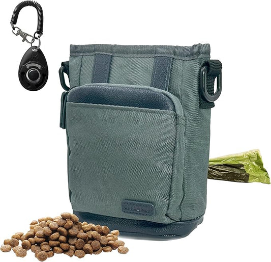 BEAU&FUR Small Dog Treat Pouch with Clicker for Training – 2 Cup Capacity, Built-In Poop Bag Dispenser, Storage for Snacks and Toys - Hands-Free Pouch Snack Holder for Walking and Training – Grey