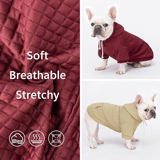 2 Pack Dog Hoodie Sweaters for Small Medium Dogs Warm Dog Clothes for Large Dogs Soft Waffle-Like Laminated Sweatshirt Bulldog (Brown+Wine Red, 3XL (Back: 29.5",Chest: 36.5", Neck: 27"))