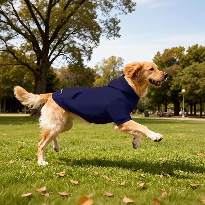 Basic Dog Hoodie, Soft Pet Hoodie Sweater with Leash Hole and Pocket, Cotton Puppy Sweatshirt Fashion Outfit for Small Medium Large Dogs- Navy Blue (Medium)