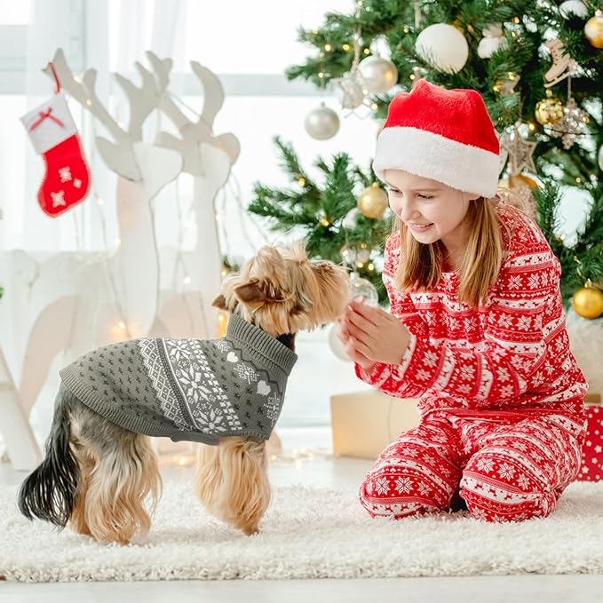 SCENEREAL Dog Sweaters for Small Dogs - Soft, Warm Turtleneck Small Dog Sweater, Ugly Knit Dog Christmas Outfits for Dachshund, Chihuahua, Pug, Yorkie,Winter Pet Clothes Male Female,Grey