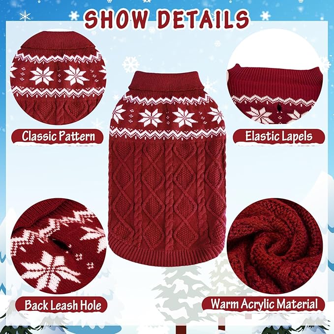 Warm Winter Pink Dog Sweater - Cold Weather Pet Clothes for Small Medium Large Dogs Indoor Outdoor, Soft Classic Knit Puppy Apparel Coat, Dark Red, M