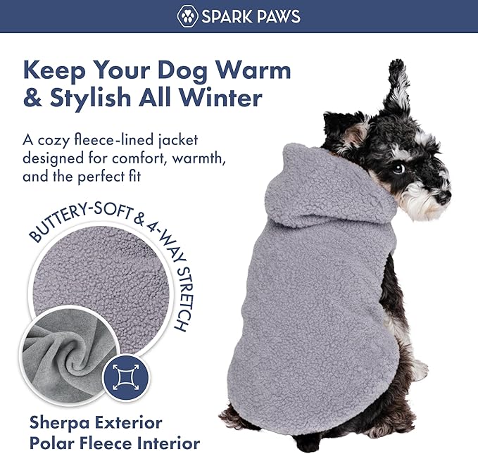 Spark Paws Teddy Dog Sweater, Sherpa Vest with Warm Fleece Lining, Winter Coat Suitable for Small Medium Large XL XXL Breeds - Grey - 3XL