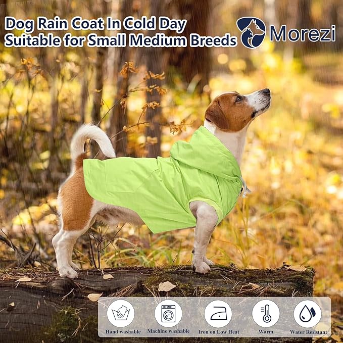 Dog Raincoat rain Jacket Dogs Waterproof fit for Small Medium Breeds Zipper Closure Pocket Storage in Cold Day - Light Green - XS