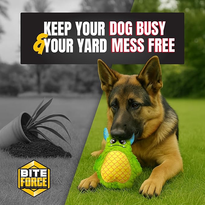 Bite Force Dog Toy - Large Durable & Strong Plush Green Monster Dog Toy, Kevlar-Reinforced for Aggressive Chewers