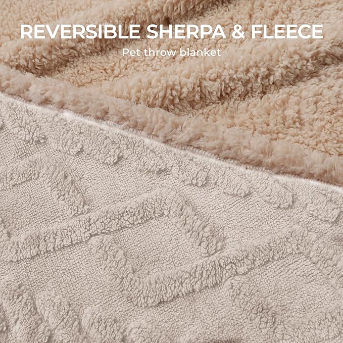 Waterproof Pet Blanket, Liquid Pee Proof Dog Blankets for Sofa Bed Couch, Reversible Sherpa Fleece Furniture Protector Cover for Small Medium Large Dogs Cats,Beige-Thicken Medium（57" x 40"）