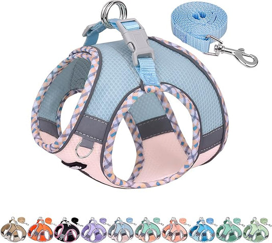 AIITLE Small Dog Harness - Breathable Double-Layer Jacquard No-Choke Vest, Durable Anti-Tear Fabric with Reflective Trim - Perfect for Running, Parties, Daily Walks (Blue-Pink, XS)