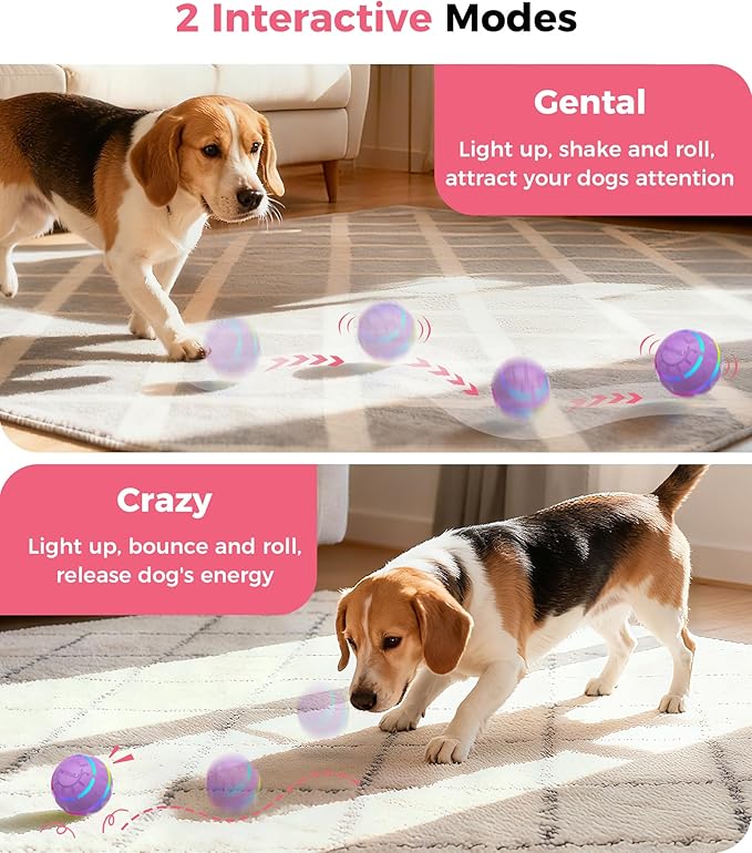 Petbobi Interactive Dog Toys – USB Rechargeable Automatic Rolling Ball with LED Light, Smart Bouncing Ball for Small Medium Pets to Exercise, Durable TPU Shell, Dog Toys to Keep Them Busy, Purple
