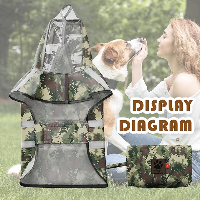 Dog Raincoat, Adjustable Rain Jacket with Hooded Double Layer for Large Medium Small Dogs Puppies, Lightweight Waterproof Rain Coat Poncho with Reflective Stripe Mosaic Camouflage Green,XXL