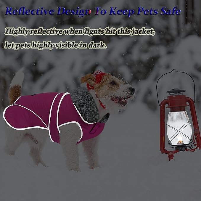 Dogcheer Dog Coat, Waterproof Dog Jacket Reflective Pet Winter Coat with Adjustable Hook & Loop, Christmas Puppy Fleece Jacket Warm Turtleneck Snowsuit for Small Medium Large Dogs - Pink, XL