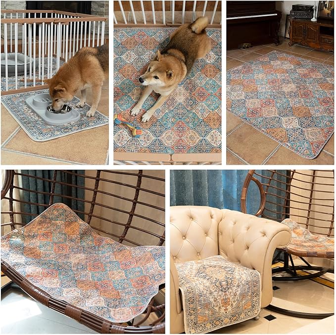 nunubaby Washable Pee Pads for Dogs, Stylish, Non-Slip and Leak-Proof Pee Pads. Reusable Potty Pads for Dogs for Crates and Floors.(Red/Floral, 31" x36")