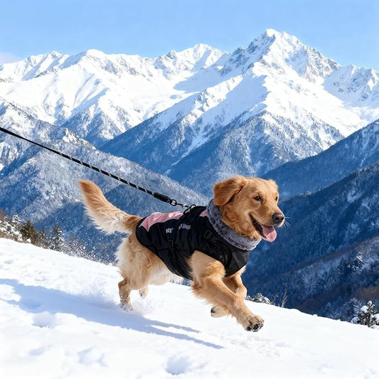 Dog Coat for Medium Large Dogs,Waterproof Reflective Dog Winter Jacket with Harness, Fleece Snowsuit,Warm Pet Winter Coat(pink-4XL)