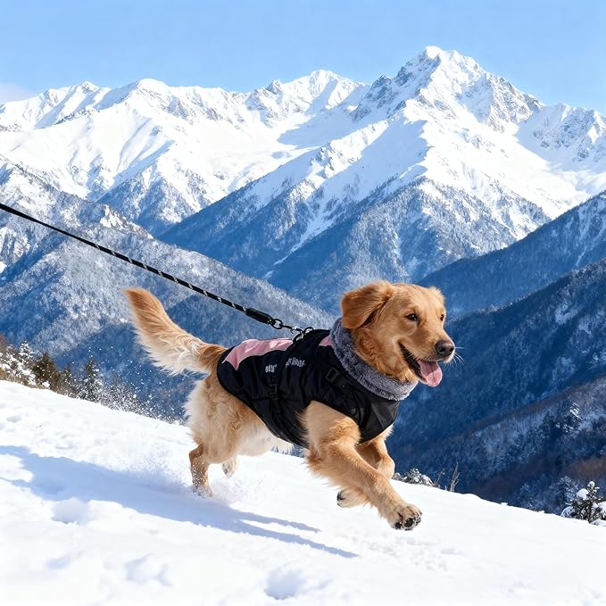 Dog Coat for Medium Large Dogs,Waterproof Reflective Dog Winter Jacket with Harness, Fleece Snowsuit,Warm Pet Winter Coat(pink-5XL)