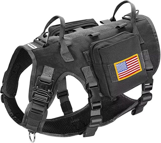 Forestpaw Dog Harness Medium Sized,Tactical Dog Harness with Handle,No Pull Military Style Service Dog Vest with Pockets Adjustable for Medium Dogs,Black,Chest 15.5-25.5"