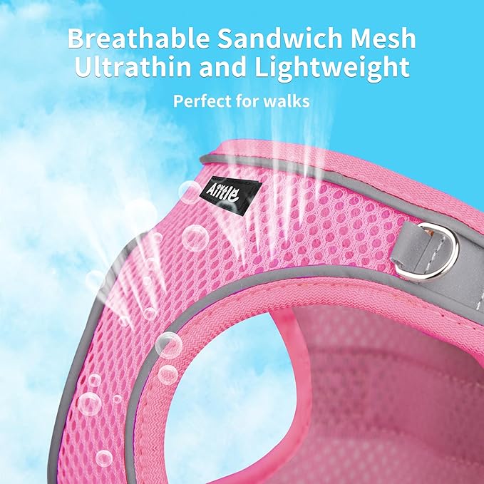 AIITLE Easy Walk Dog Harness and Leash Set - Pet Supply No Pull, Step in Adjustable Pet Harnesses with Padded Vest for Summer, No Choke Over, Easy to Put on Medium Dogs Pure Pink L