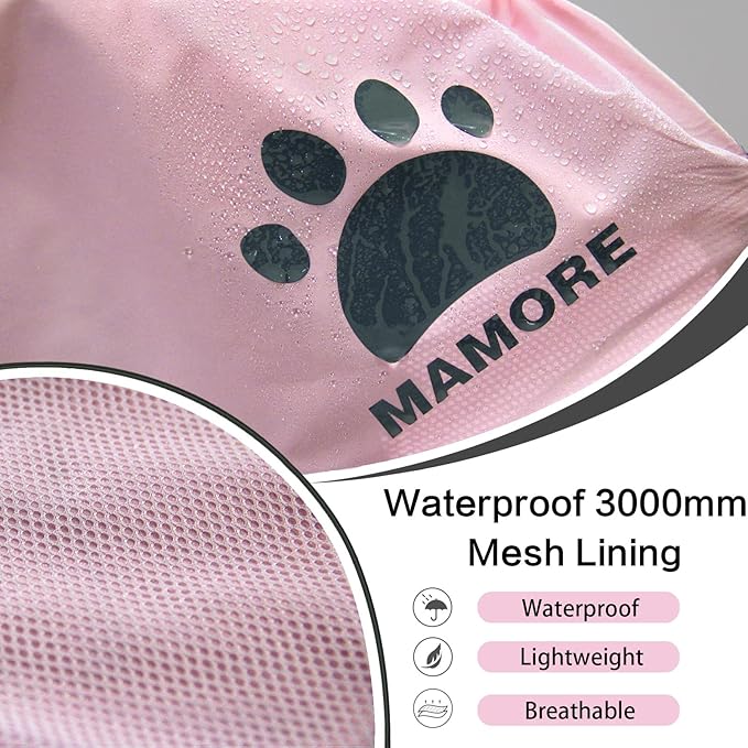 Waterproof Dog Raincoat, Reflective Adjustable Hooded Dog Rain Coat, Lightweight Breathable Pet Rain Jacket Poncho Double Layer with Leash Hole for Small Medium Large Dogs (Pink, Small)