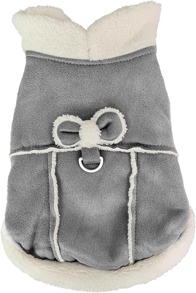 Jecikelon Bowtie Dog Cold Weather Coat Fleece Lining Warm Pet Puppy Turtleneck Dogs Winter Clothes for Small Dogs with D-Ring (Gray, Large)