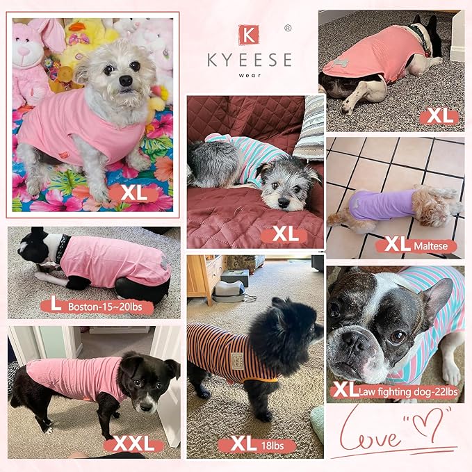 KYEESE 2Pack Dog Shirts Striped for Small Dogs Soft Stretchy Dog T-Shirts Lightweight Tank Top Sleeveless Vest Breathable Pet Apparel, Large, Green+Pink